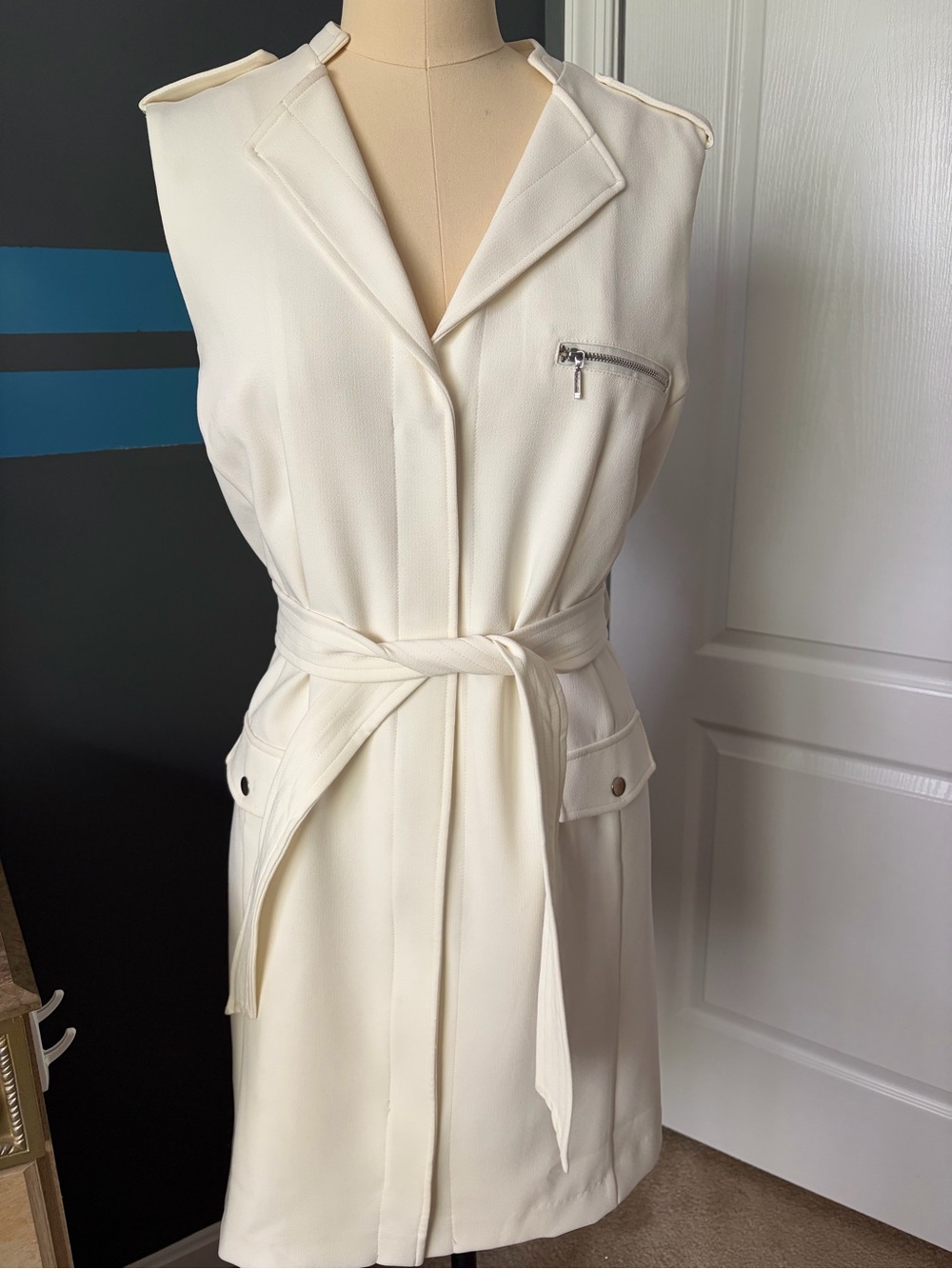 NWT Bar III White/Cream Sleeveless Tie-Waist Mini Dress